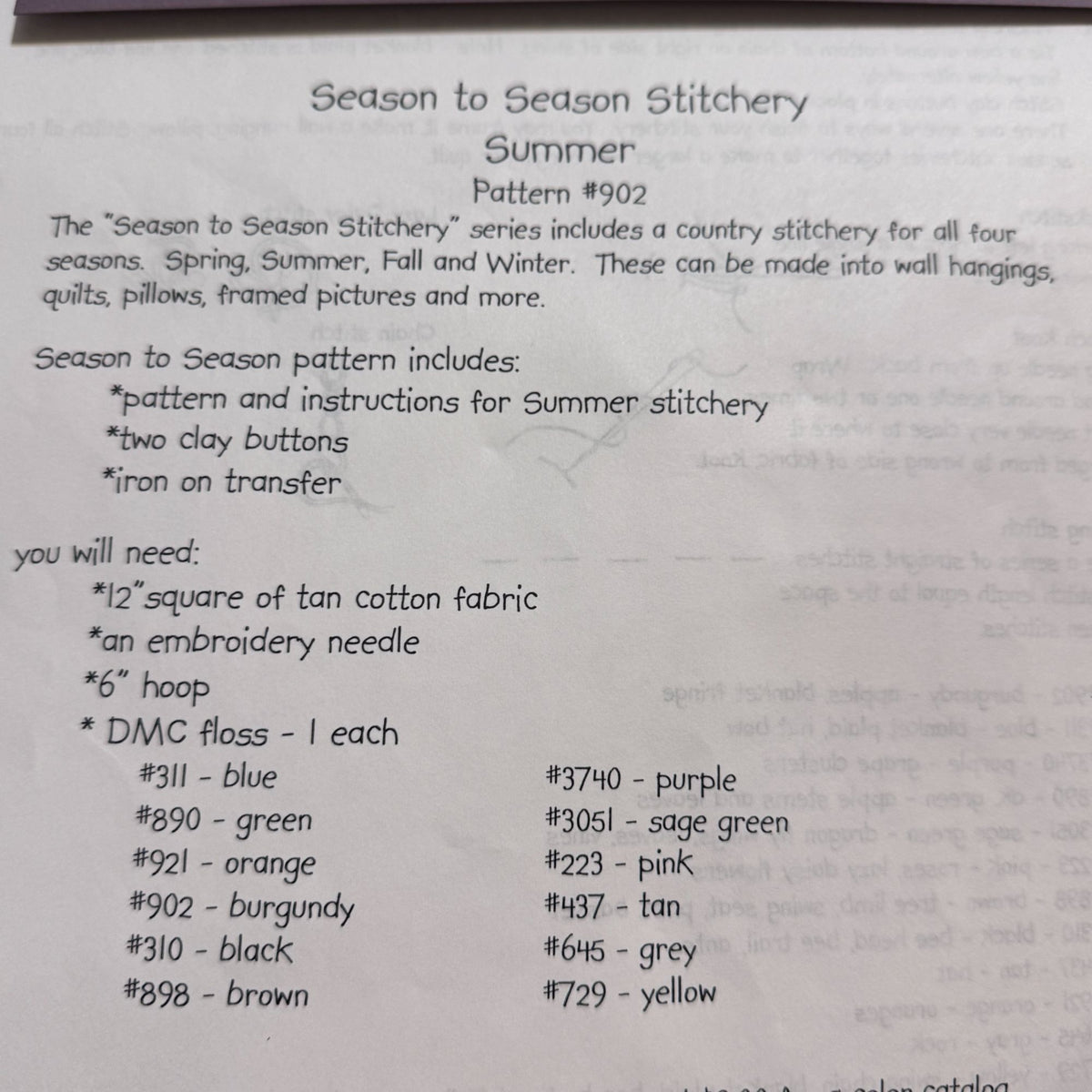 Cotton Way Season to Season Stitchery Embroidery Pattern Summer Country Charms