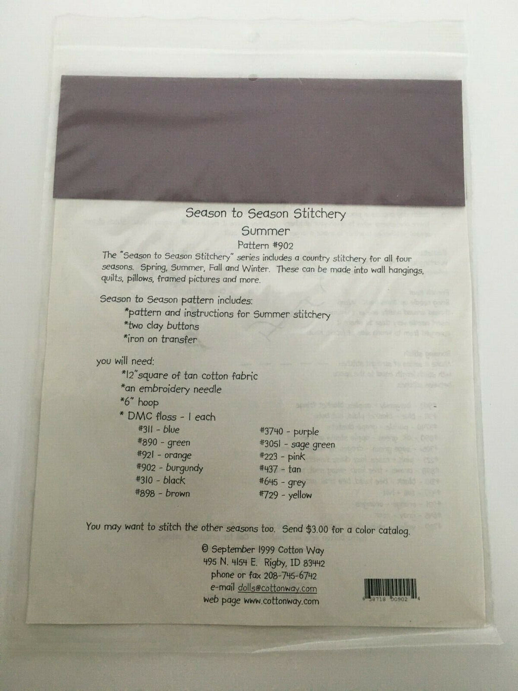 Cotton Way Season to Season Stitchery Embroidery Pattern Summer Country Charms