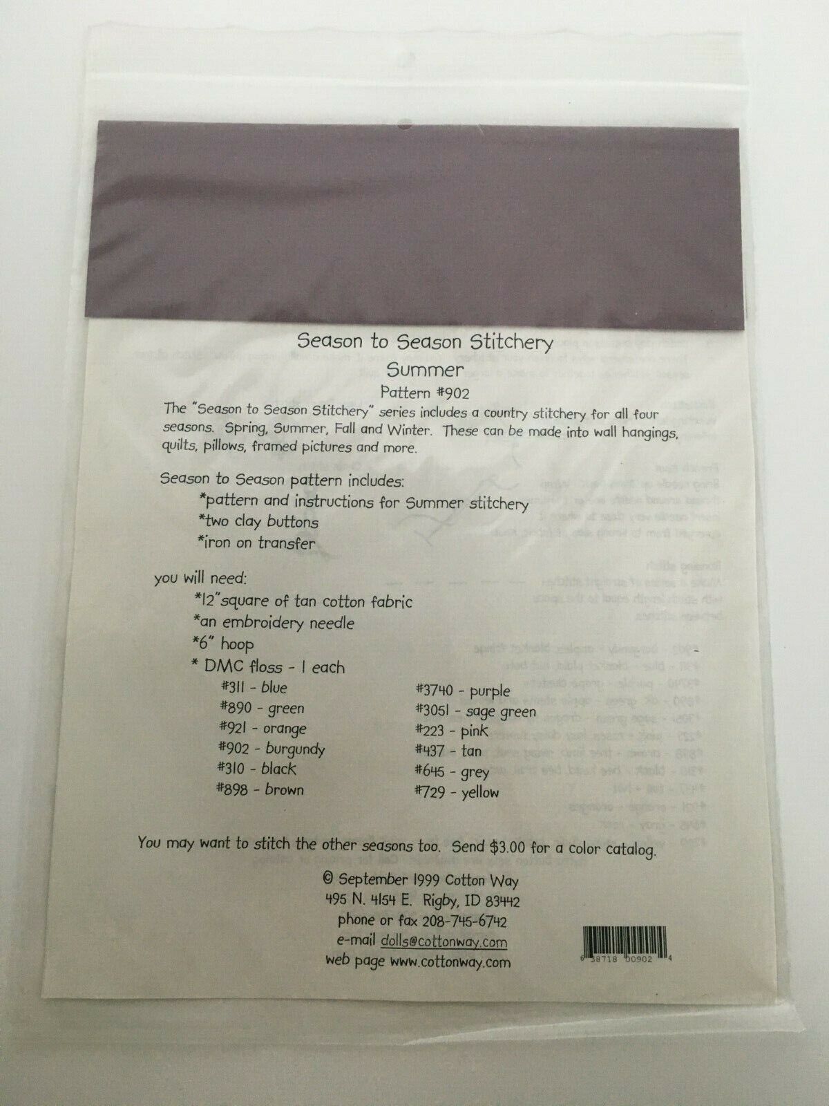 Cotton Way Season to Season Stitchery Embroidery Pattern Summer Country Charms