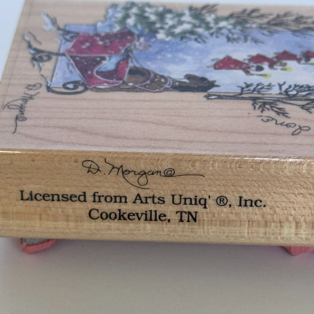 Stamps Happen Rubber Stamp An Angels Work Vertical Christmas Church Snowy Village Sleigh Cardmaking