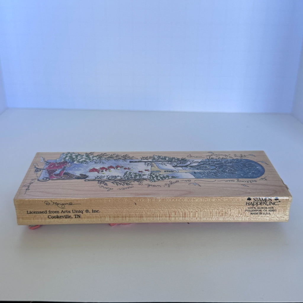 Stamps Happen Rubber Stamp An Angels Work Vertical Christmas Church Snowy Village Sleigh Cardmaking