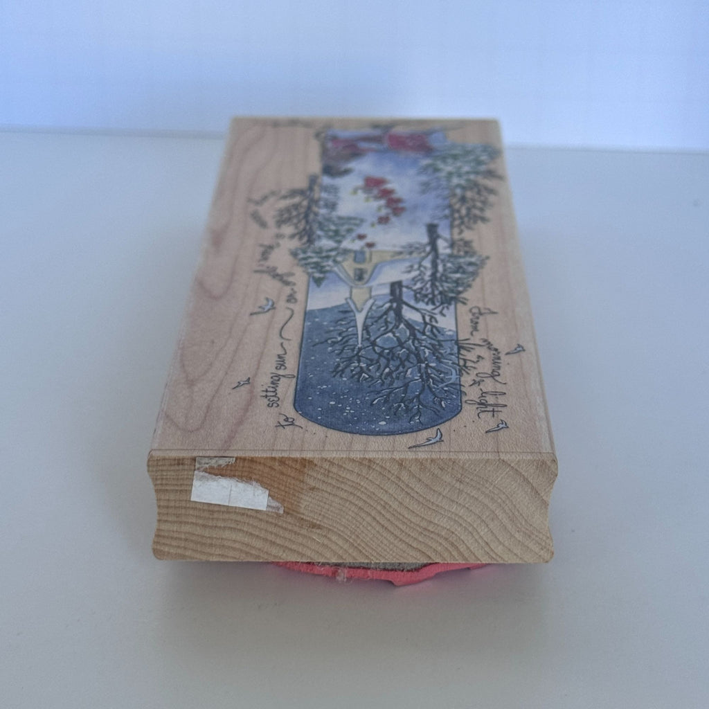 Stamps Happen Rubber Stamp An Angels Work Vertical Christmas Church Snowy Village Sleigh Cardmaking