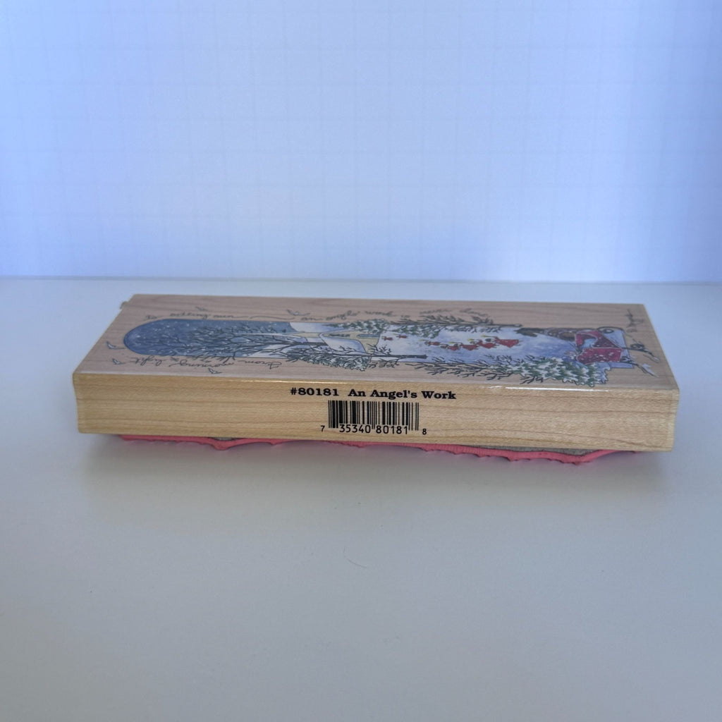 Stamps Happen Rubber Stamp An Angels Work Vertical Christmas Church Snowy Village Sleigh Cardmaking