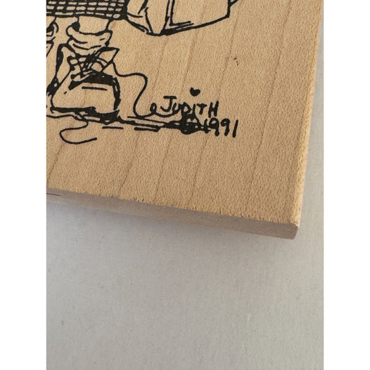 Judith  Wooden Rubber Stamp Straight Hair Bag Lady Shopping Smile Grandma S-03