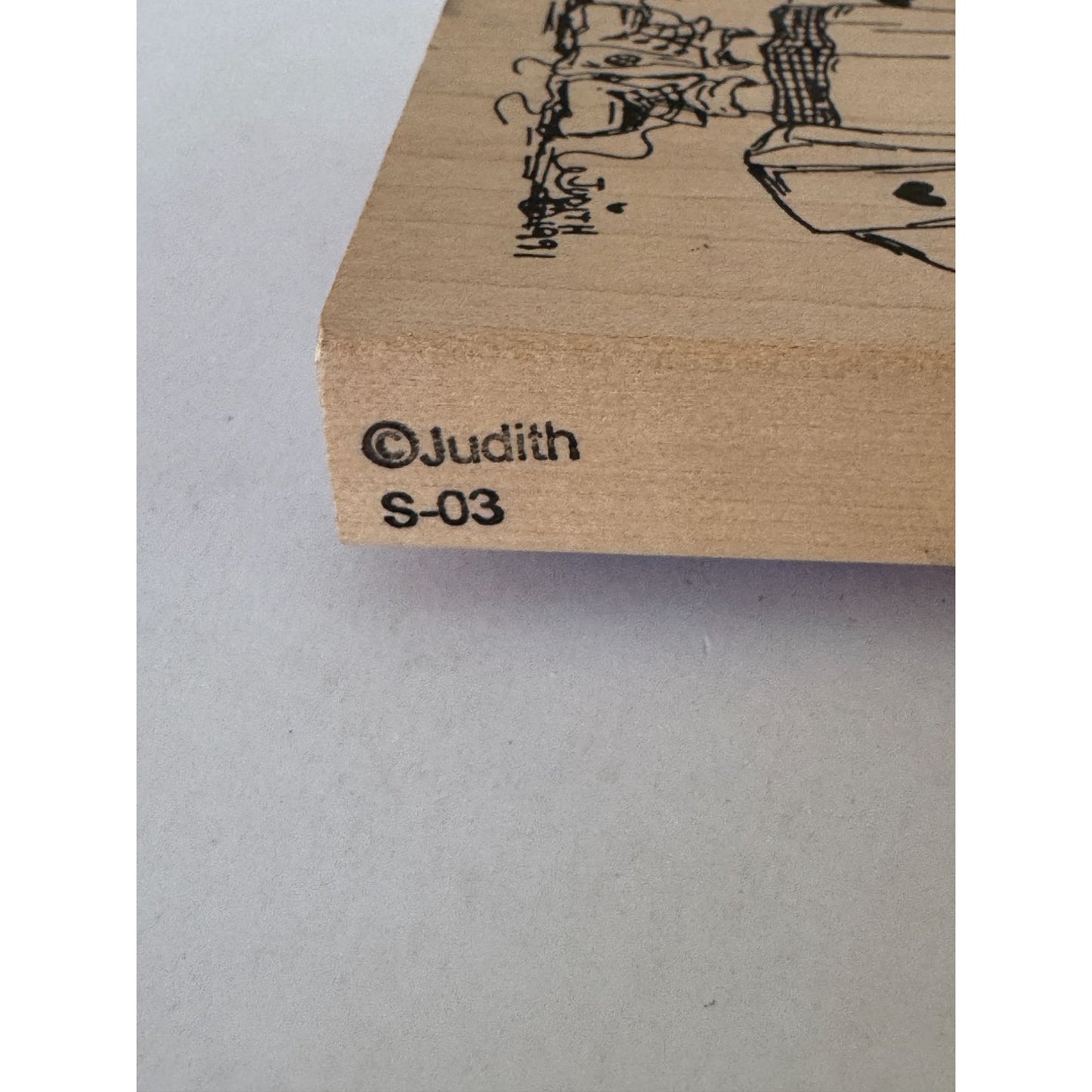 Judith  Wooden Rubber Stamp Straight Hair Bag Lady Shopping Smile Grandma S-03