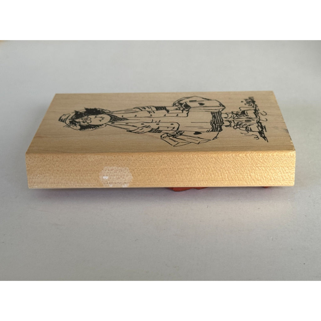 Judith  Wooden Rubber Stamp Straight Hair Bag Lady Shopping Smile Grandma S-03