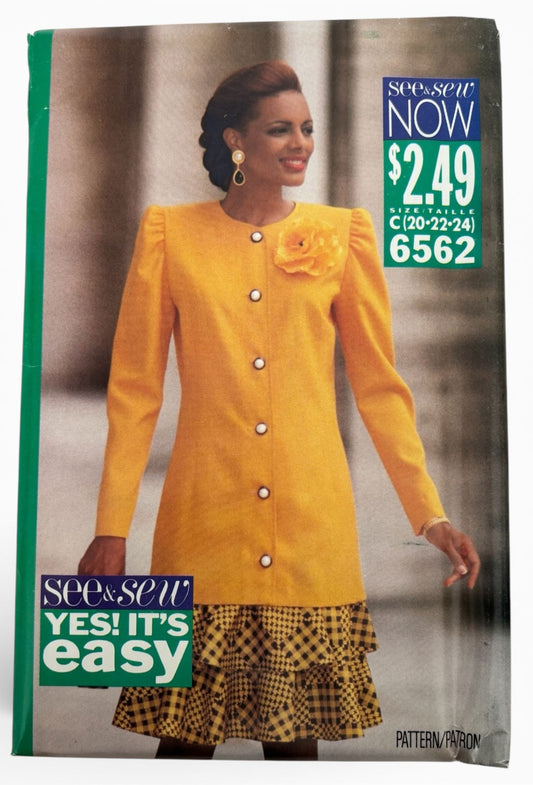 Butterick Sewing Pattern 6562 Career Outfit Work Blazer Skirt Easy 20 22 24 UC
