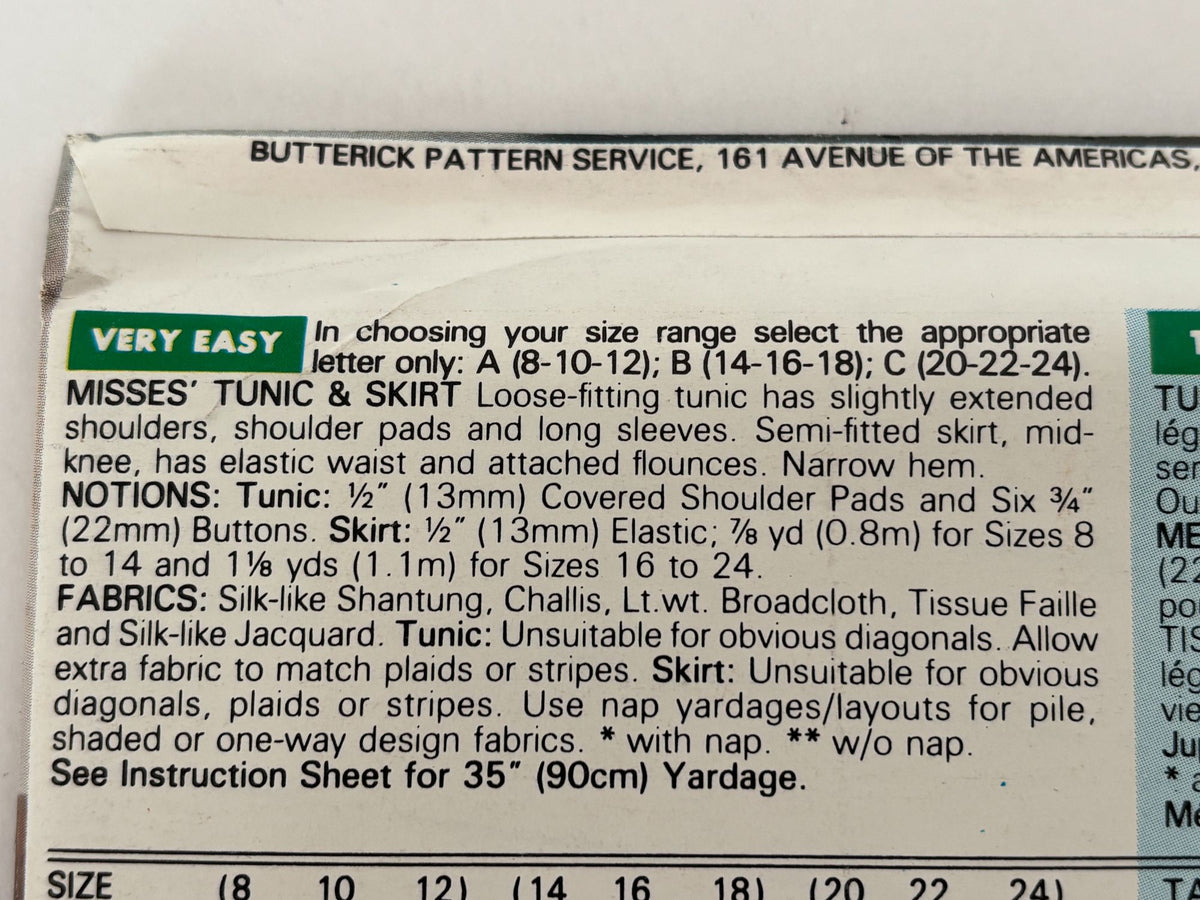 Butterick Sewing Pattern 6562 Career Outfit Work Blazer Skirt Easy 20 22 24 UC