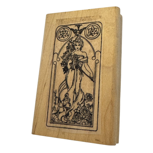 Stamp Oasis Rubber Stamp Leighs Wishing Well Huntress Lady Art Nouveau Goddess