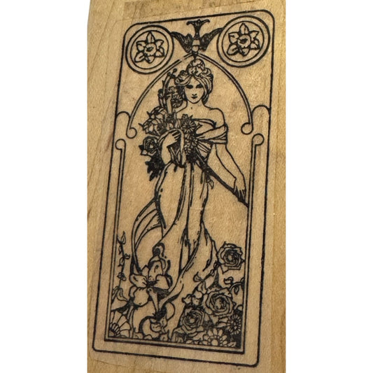 Stamp Oasis Rubber Stamp Leighs Wishing Well Huntress Lady Art Nouveau Goddess