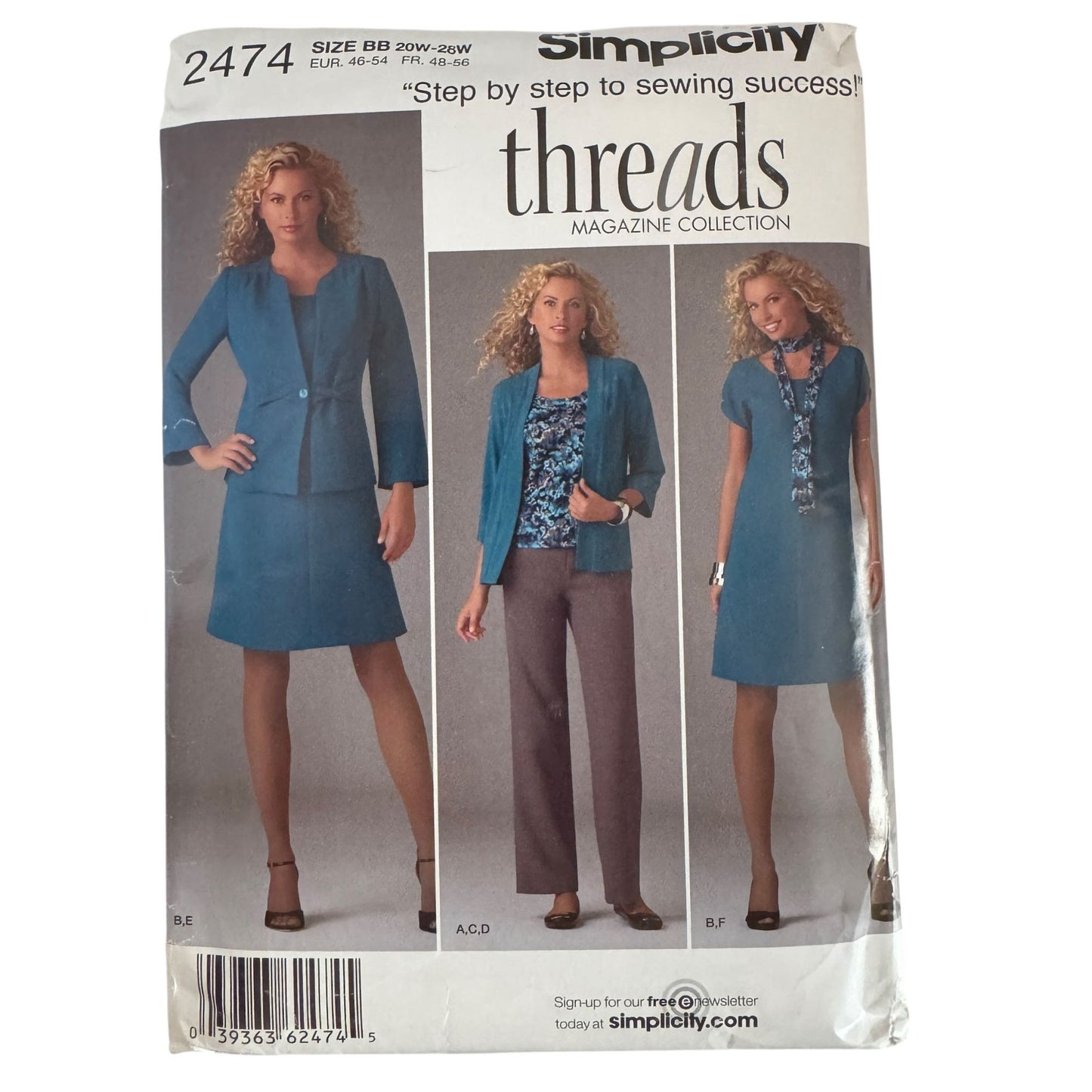 Simplicity Sewing Pattern 2474 Jacket Dress Top Pants Outfit Plus Size 20W-28W
