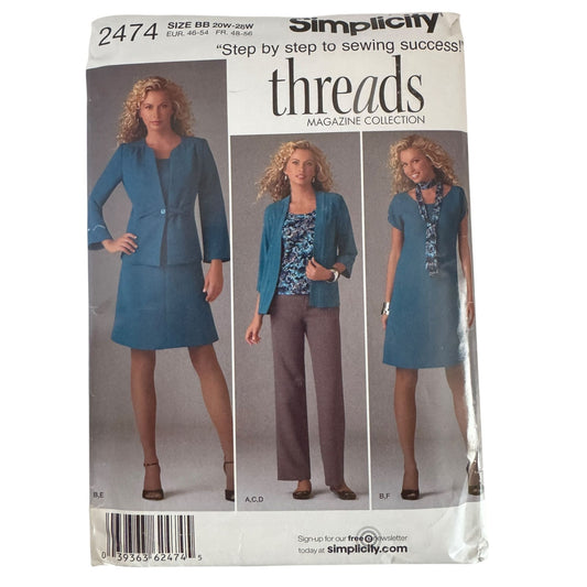 Simplicity Sewing Pattern 2474 Jacket Dress Top Pants Outfit Plus Size 20W-28W