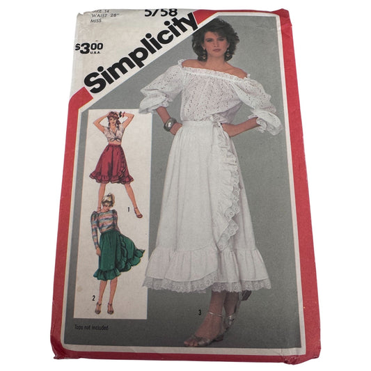 Simplicity Sewing Pattern 5758 Vintage Prairie Skirt Ruffle Vintage 1980s Boho Cottagecore 14 Uncut