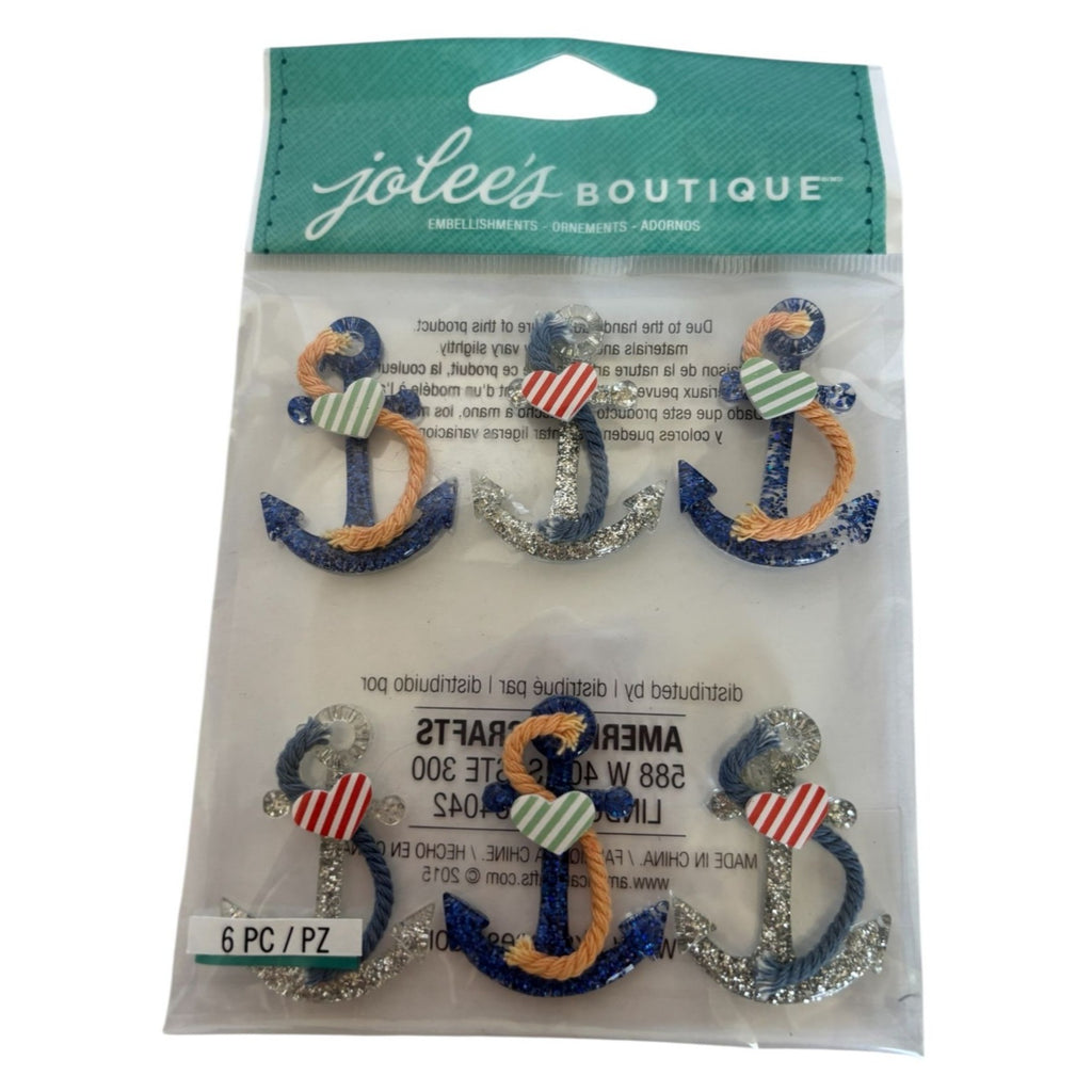 Jolees Boutique Nautical Anchors Repeat Embellishments Glitter Rope Accents 6 Pc