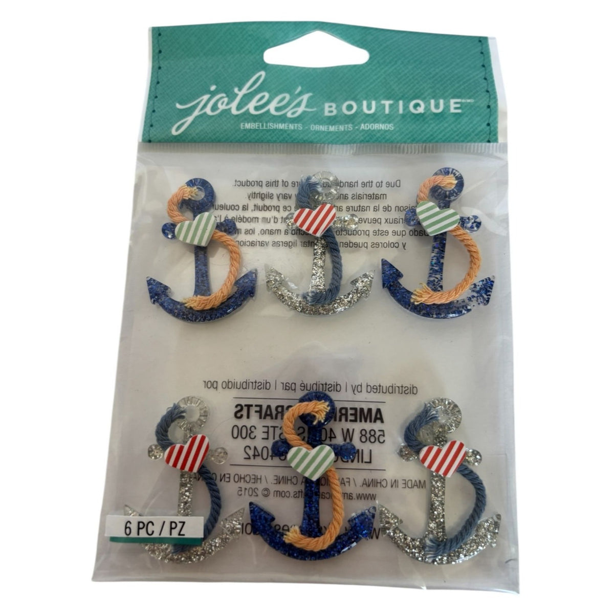 Jolees Boutique Nautical Anchors Repeat Embellishments Glitter Rope Accents 6 Pc