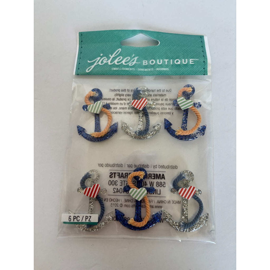 Jolees Boutique Nautical Anchors Repeat Embellishments Glitter Rope Accents 6 Pc