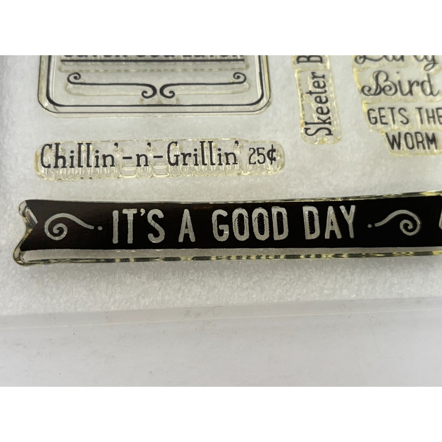 CTMH Acrylic Stamp Set Catch You Later Bicycle Gone Fishing S'Mores Funny D1580
