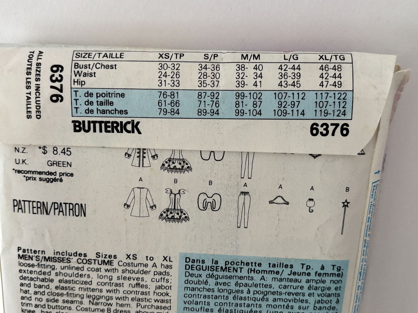 Butterick Sewing Pattern 6376 Pirate Fairy Costume Halloween Renaissance Fair UC