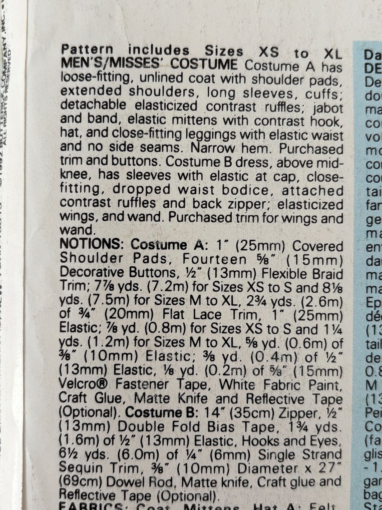 Butterick Sewing Pattern 6376 Pirate Fairy Costume Halloween Renaissance Fair UC