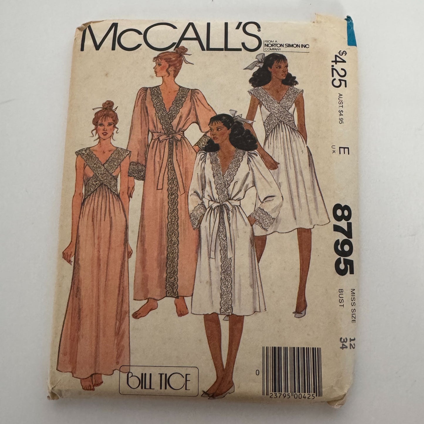 McCalls Sewing Pattern 8795 Misses Robe Nightgown Pajamas Size 12 Vintage 1980s