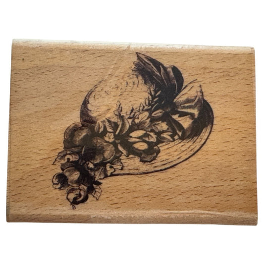 Floral Hat Wooden Rubber Stamp Mothers Day Easter Hat Spring Victorian Fashion