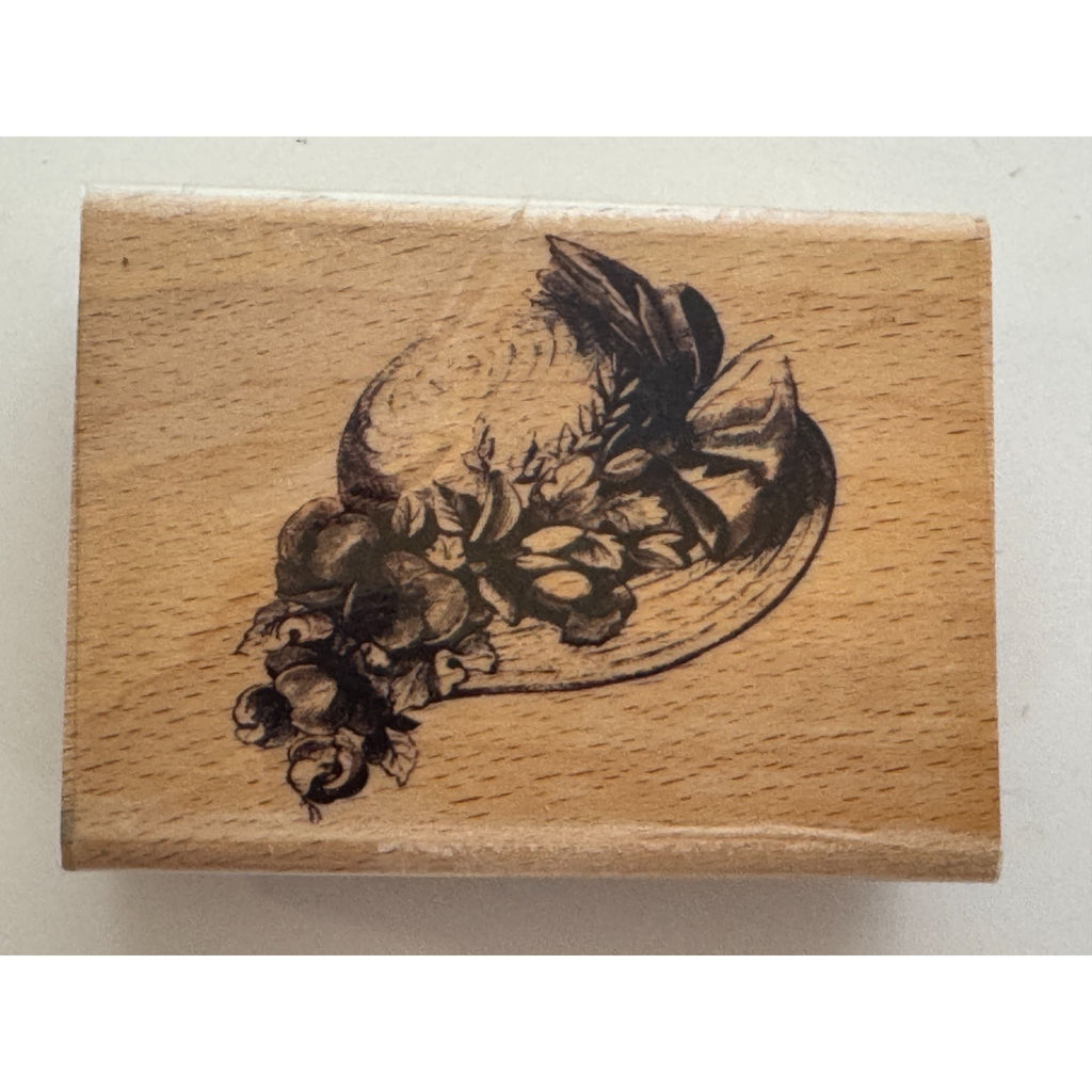 Floral Hat Wooden Rubber Stamp Mothers Day Easter Hat Spring Victorian Fashion