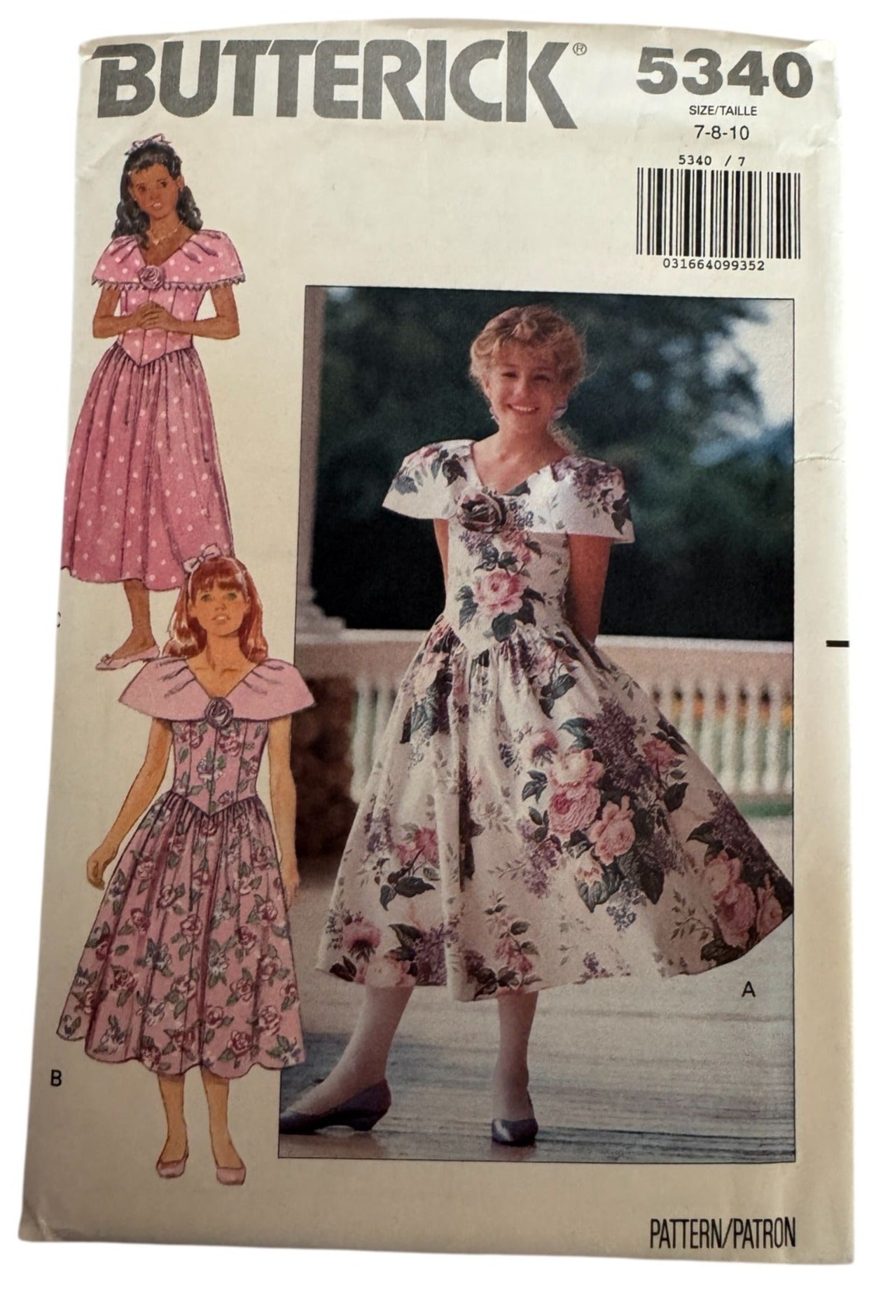 Butterick Sewing Pattern 5340 Girls Dress Spring Easter Party Easy 7 8 10 90s UC