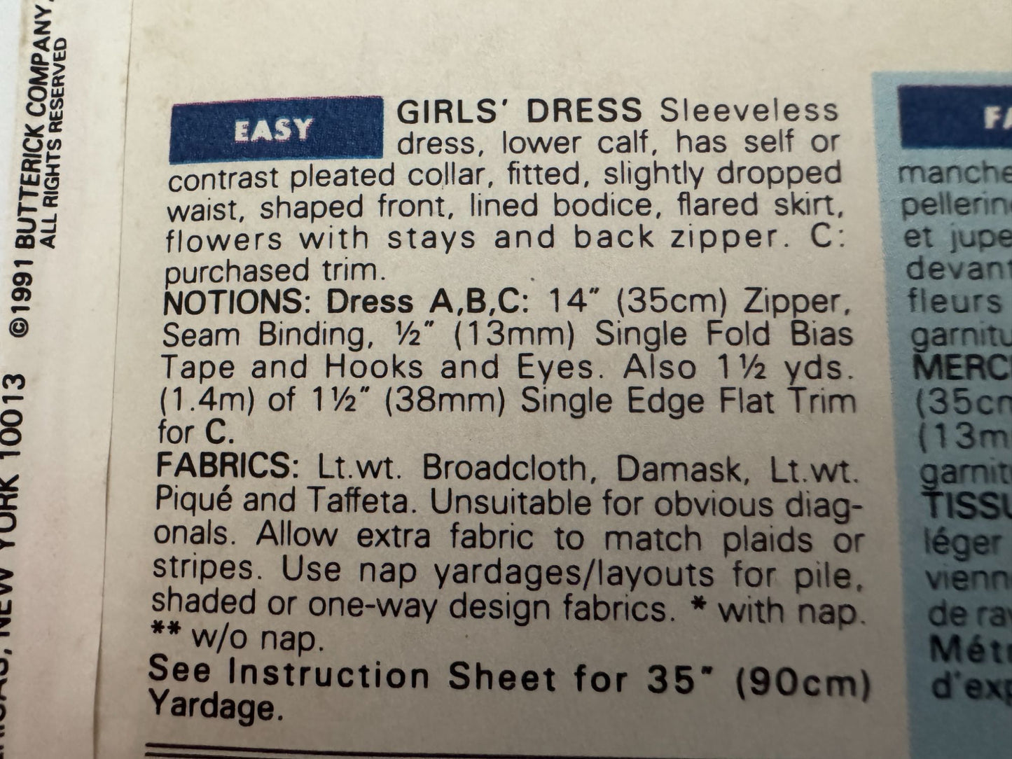 Butterick Sewing Pattern 5340 Girls Dress Spring Easter Party Easy 7 8 10 90s UC