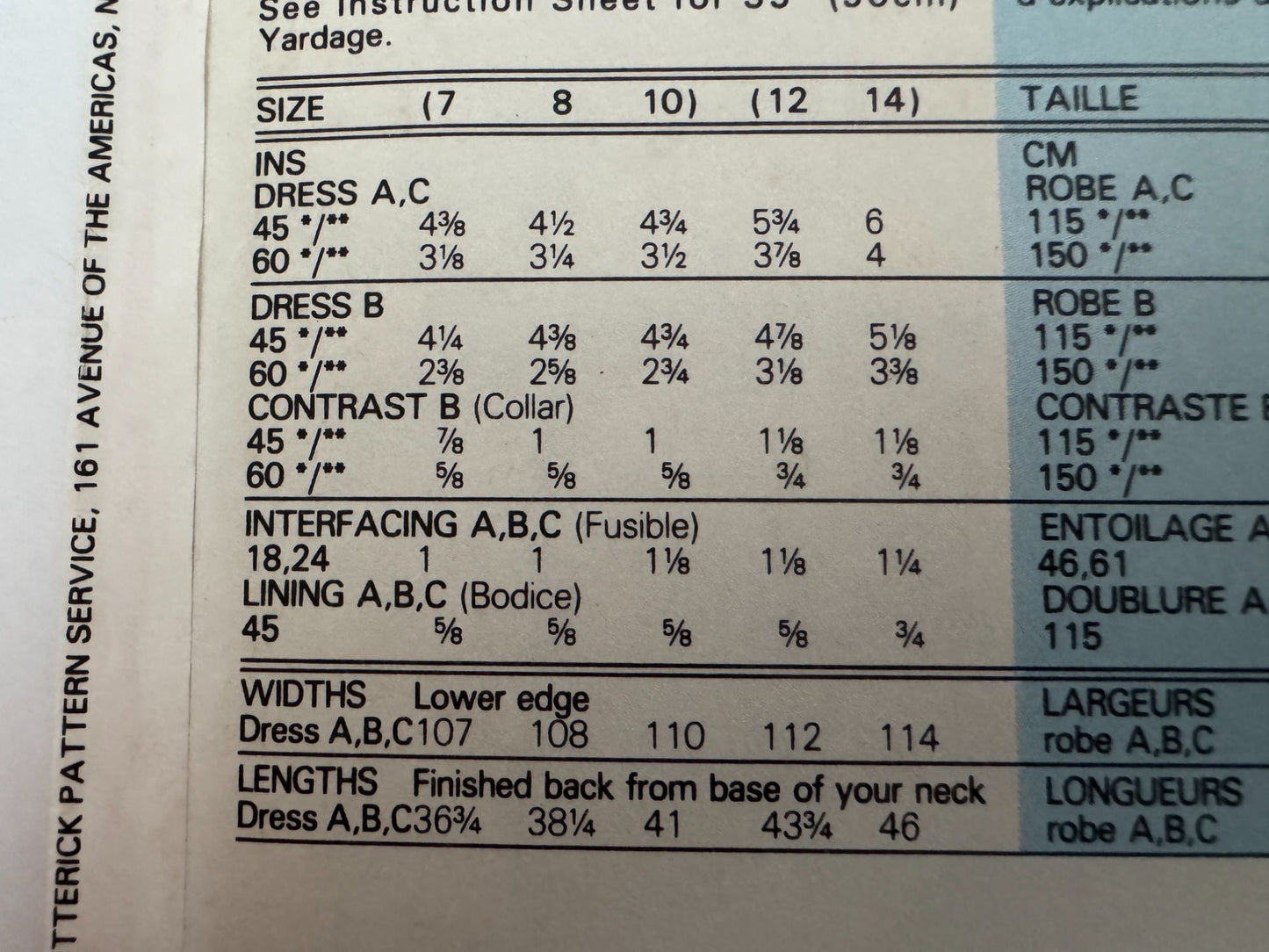 Butterick Sewing Pattern 5340 Girls Dress Spring Easter Party Easy 7 8 10 90s UC