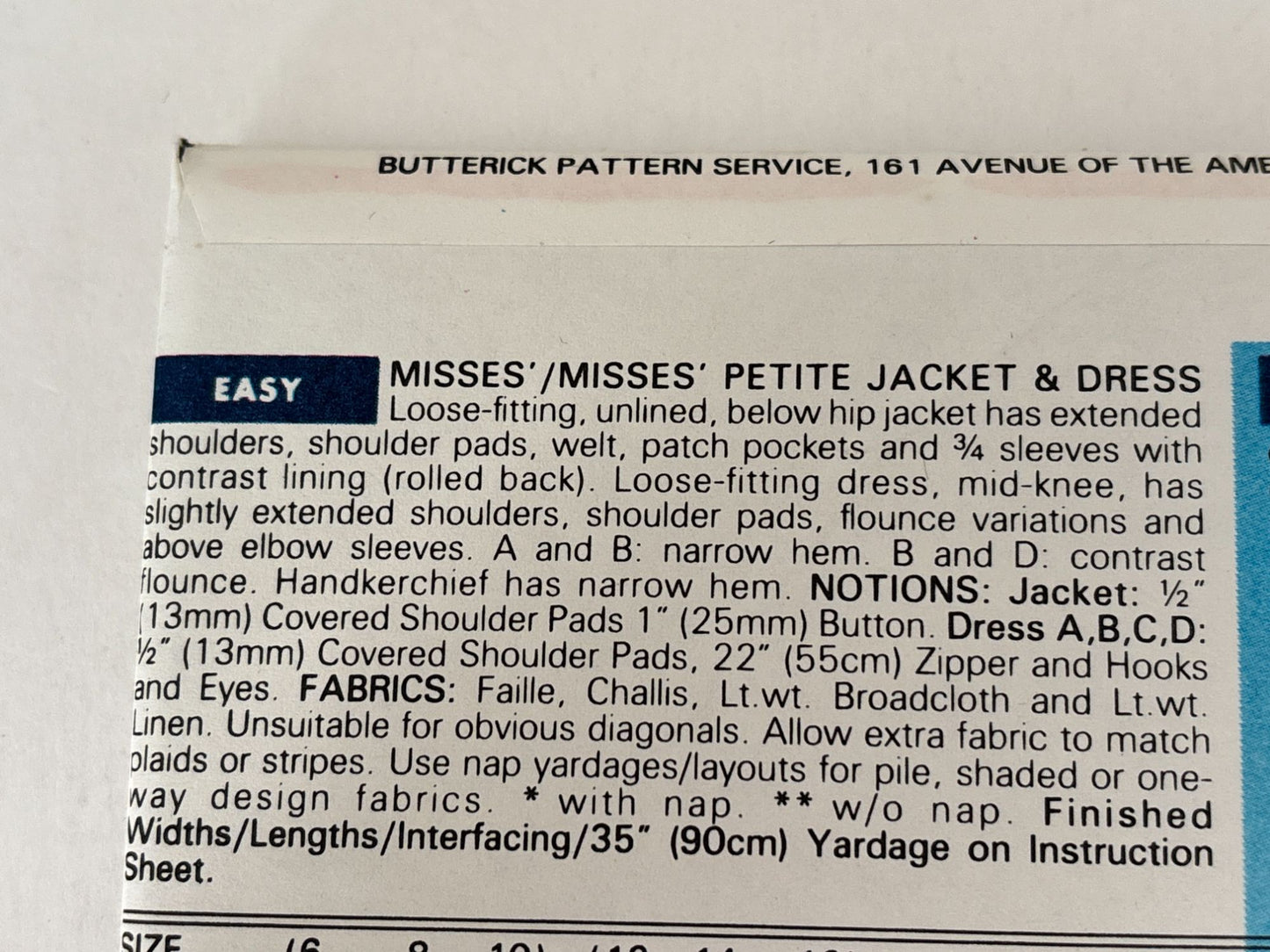 Butterick Sewing Pattern 6643 90s Jacket Dress Flounce Hem 1990s 6 8 10 Uncut