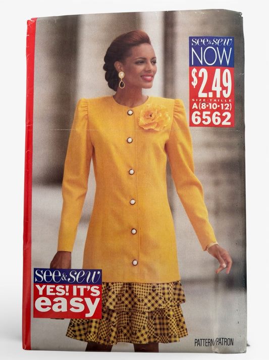 Butterick Sewing Pattern 6562 Misses Tunic and Skirt Easy Work 1990s UC 8 10 12