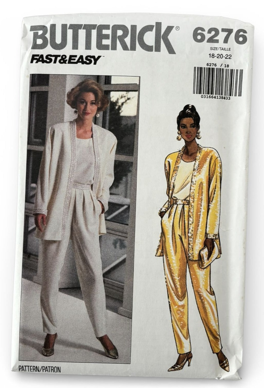 Butterick Sewing Pattern 6276 Evening Jacket Pants 90s Outfit Easy 18 20 22 UC