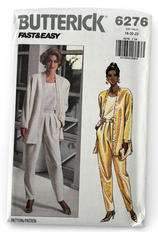 Butterick Sewing Pattern 6276 Evening Jacket Pants 90s Outfit Easy 18 20 22 UC