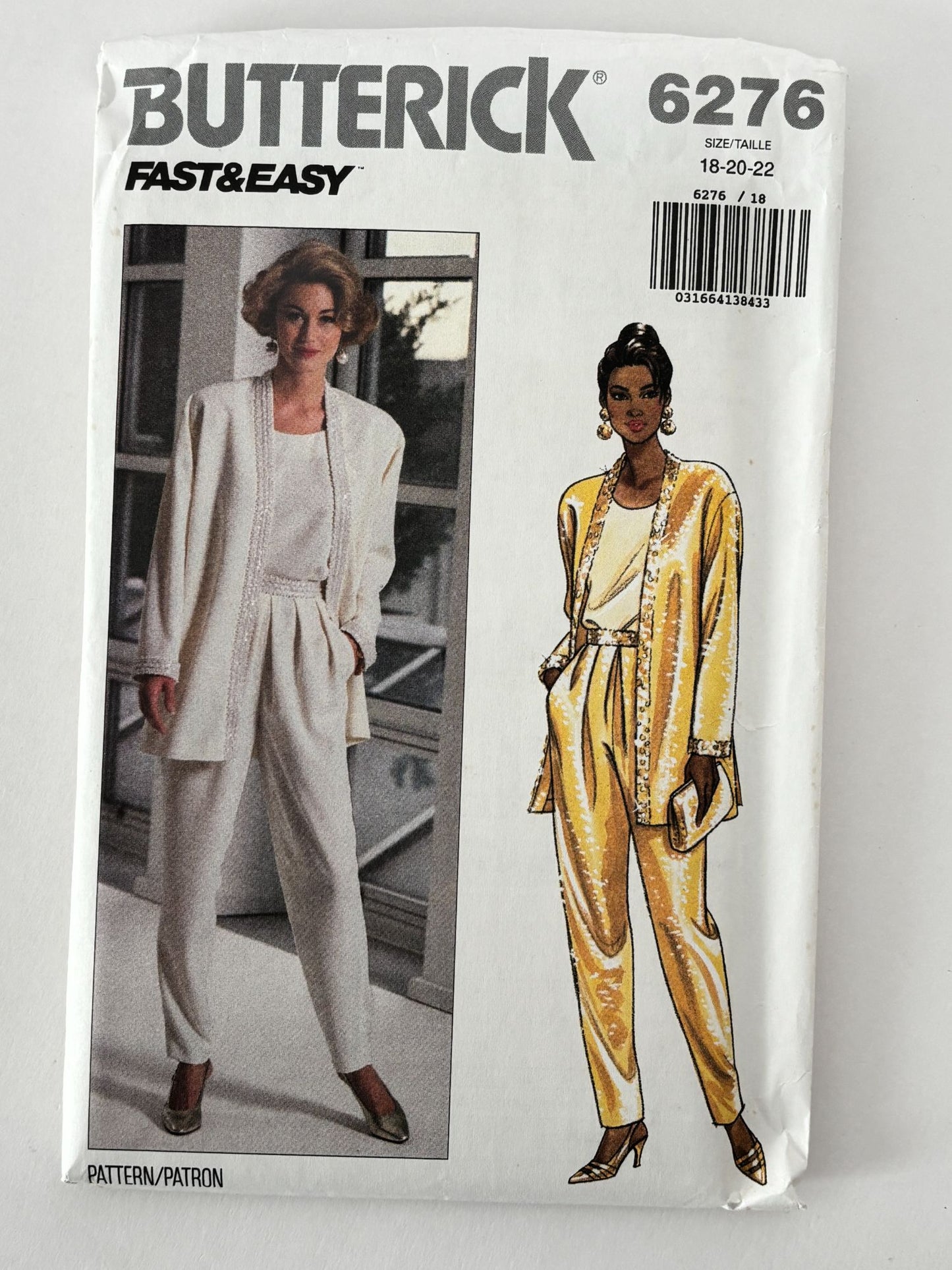 Butterick Sewing Pattern 6276 Evening Jacket Pants 90s Outfit Easy 18 20 22 UC
