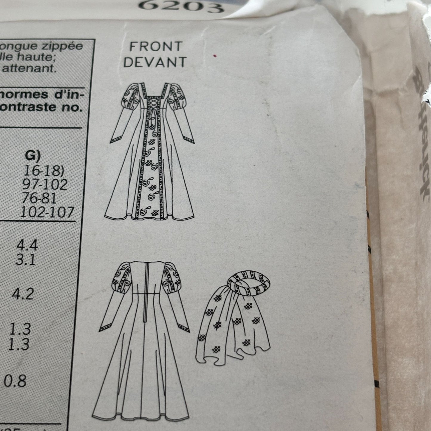 Butterick Sewing Pattern 6203 Renaissance Costume Dress Gown Girls Misses Uncut Halloween Ren Fair
