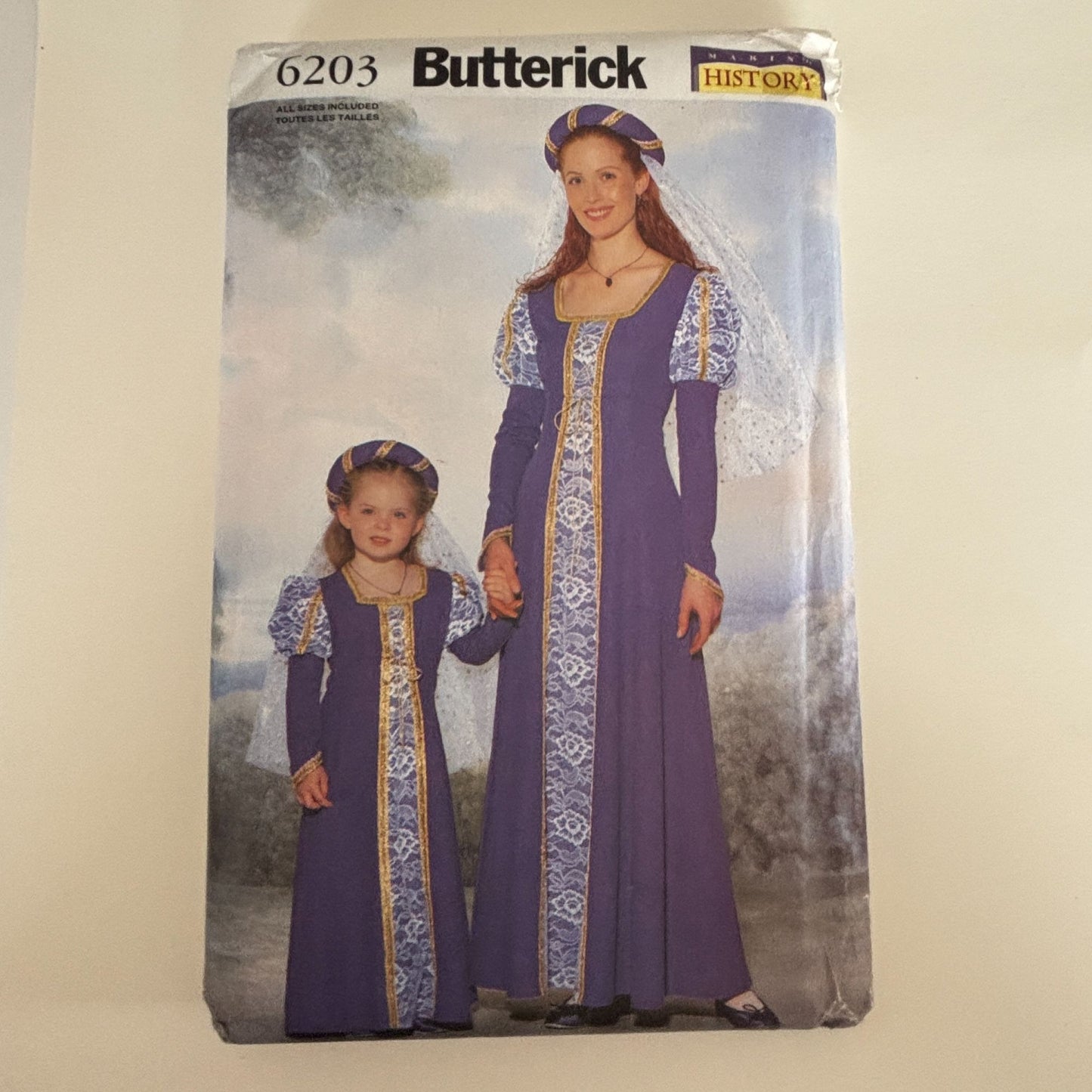 Butterick Sewing Pattern 6203 Renaissance Costume Dress Gown Girls Misses Uncut Halloween Ren Fair