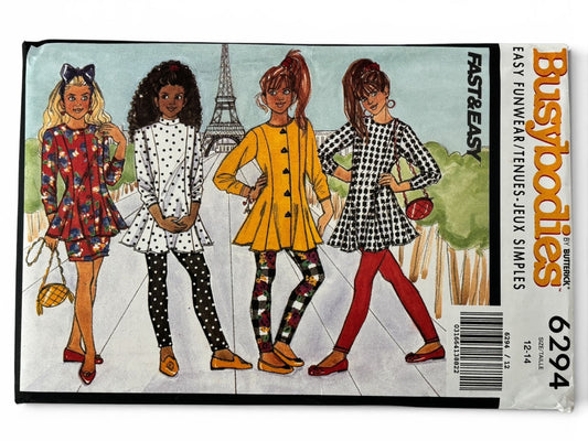 Butterick Busybodies Sewing Pattern 6294 Girls Top Skirt Leggings 90s Easy 12 14