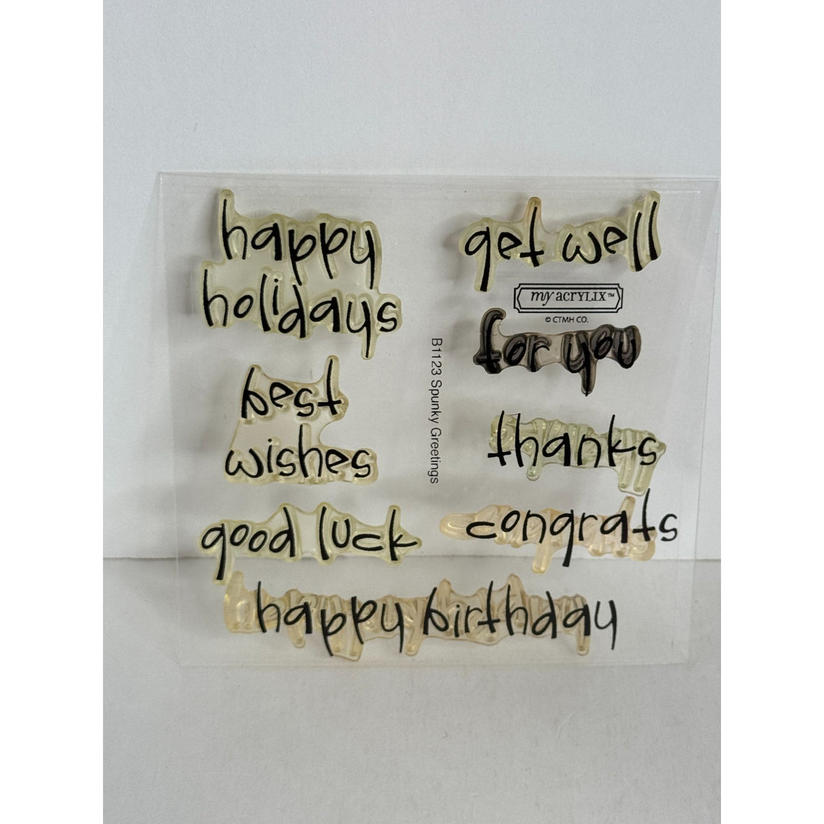 CTMH My Acrylix Clear Stamp Set Spunky Greetings Card Making Good Luck Get Well