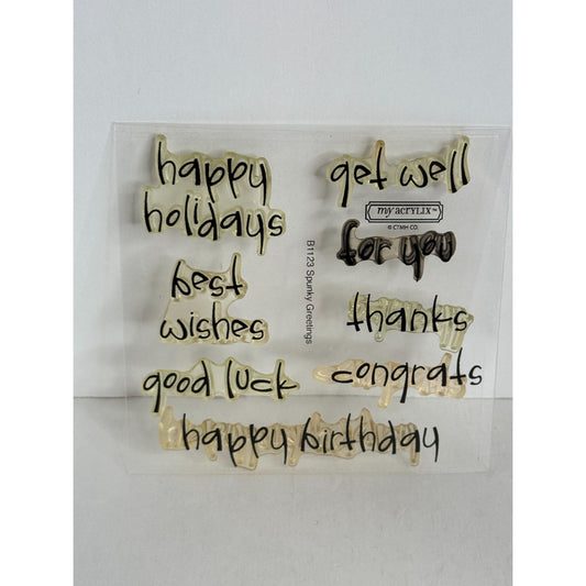 CTMH My Acrylix Clear Stamp Set Spunky Greetings Card Making Good Luck Get Well