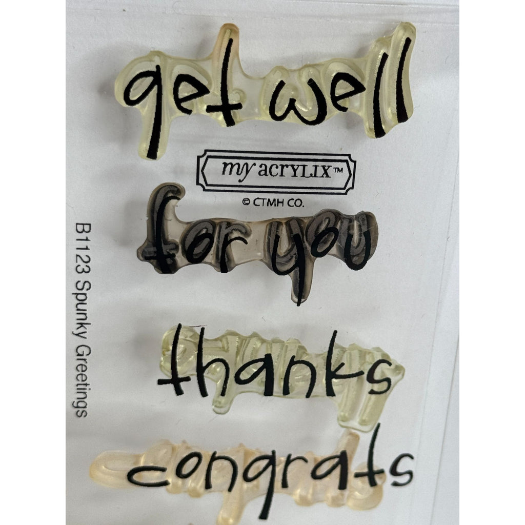 CTMH My Acrylix Clear Stamp Set Spunky Greetings Card Making Good Luck Get Well