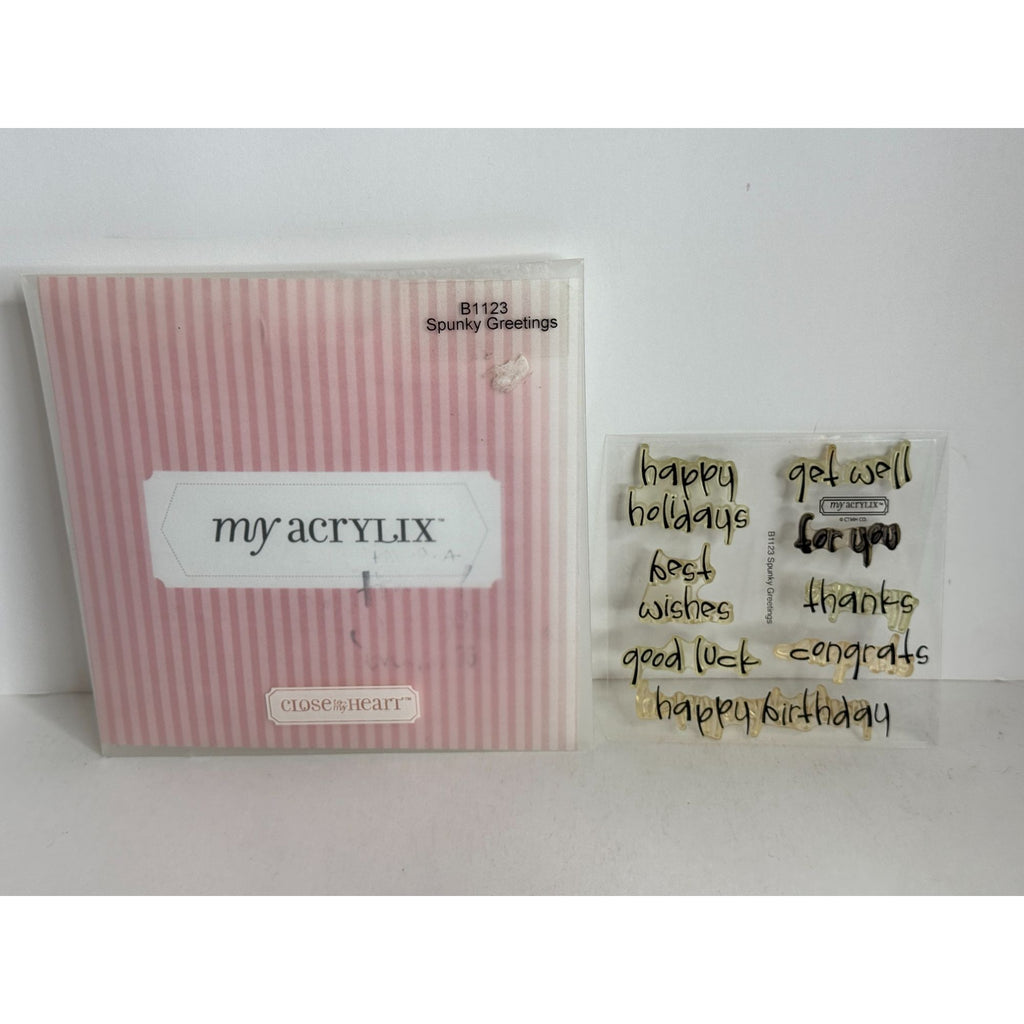 CTMH My Acrylix Clear Stamp Set Spunky Greetings Card Making Good Luck Get Well