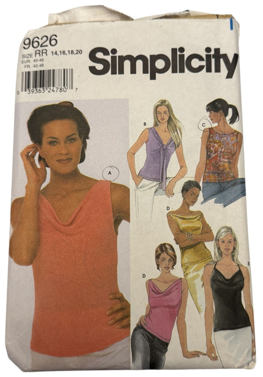 Simplicity Sewing Pattern 9626 Knit Tops Sleeveless Short Sleeve 14-20 UC