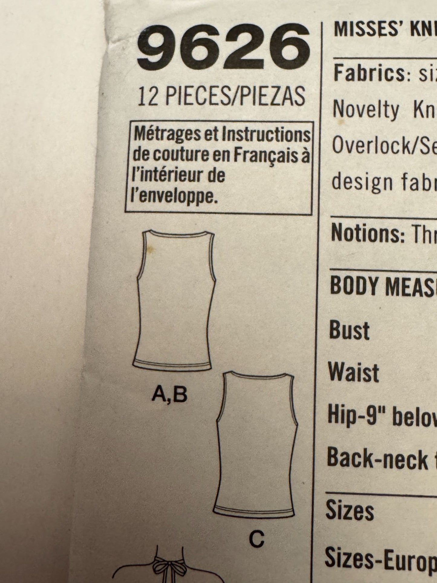 Simplicity Sewing Pattern 9626 Knit Tops Sleeveless Short Sleeve 14-20 UC