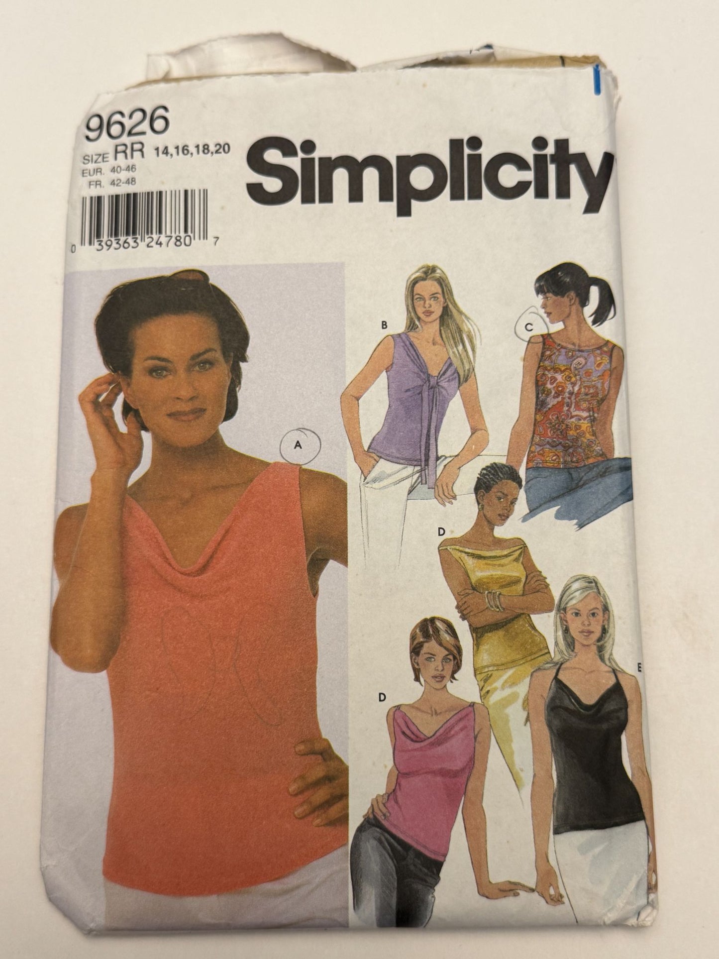 Simplicity Sewing Pattern 9626 Knit Tops Sleeveless Short Sleeve 14-20 UC