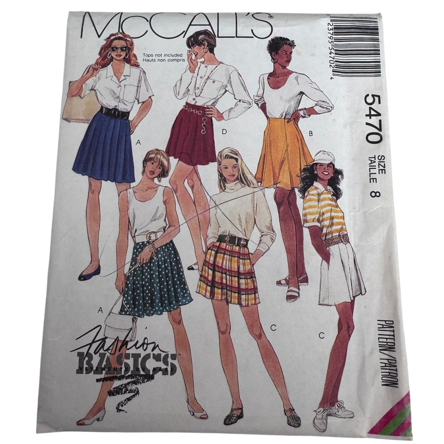 McCalls Sewing Pattern 5470 90s Shorts Pleated Skirt Preppy Summer Size 8 Uncut Sporty