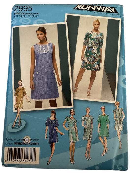 Simplicity Sewing Pattern 2995 Mod Shift Dress Retro Modern Project Runway 4-12