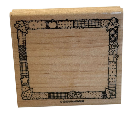 Stampin Up Rubber Stamp Patchwork Border Rectangle Frame Button Quilt Heart Star