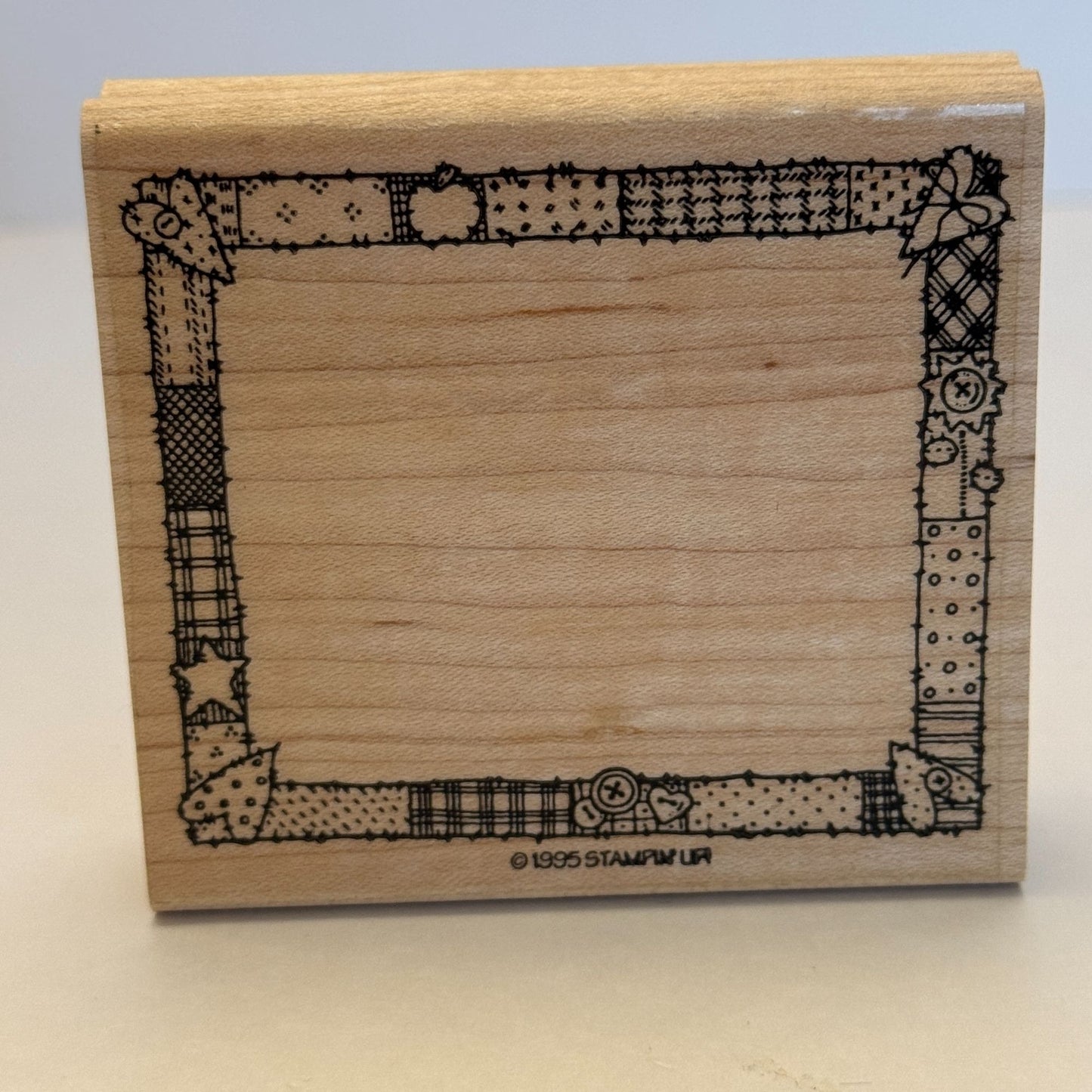 Stampin Up Rubber Stamp Patchwork Border Rectangle Frame Button Quilt Heart Star