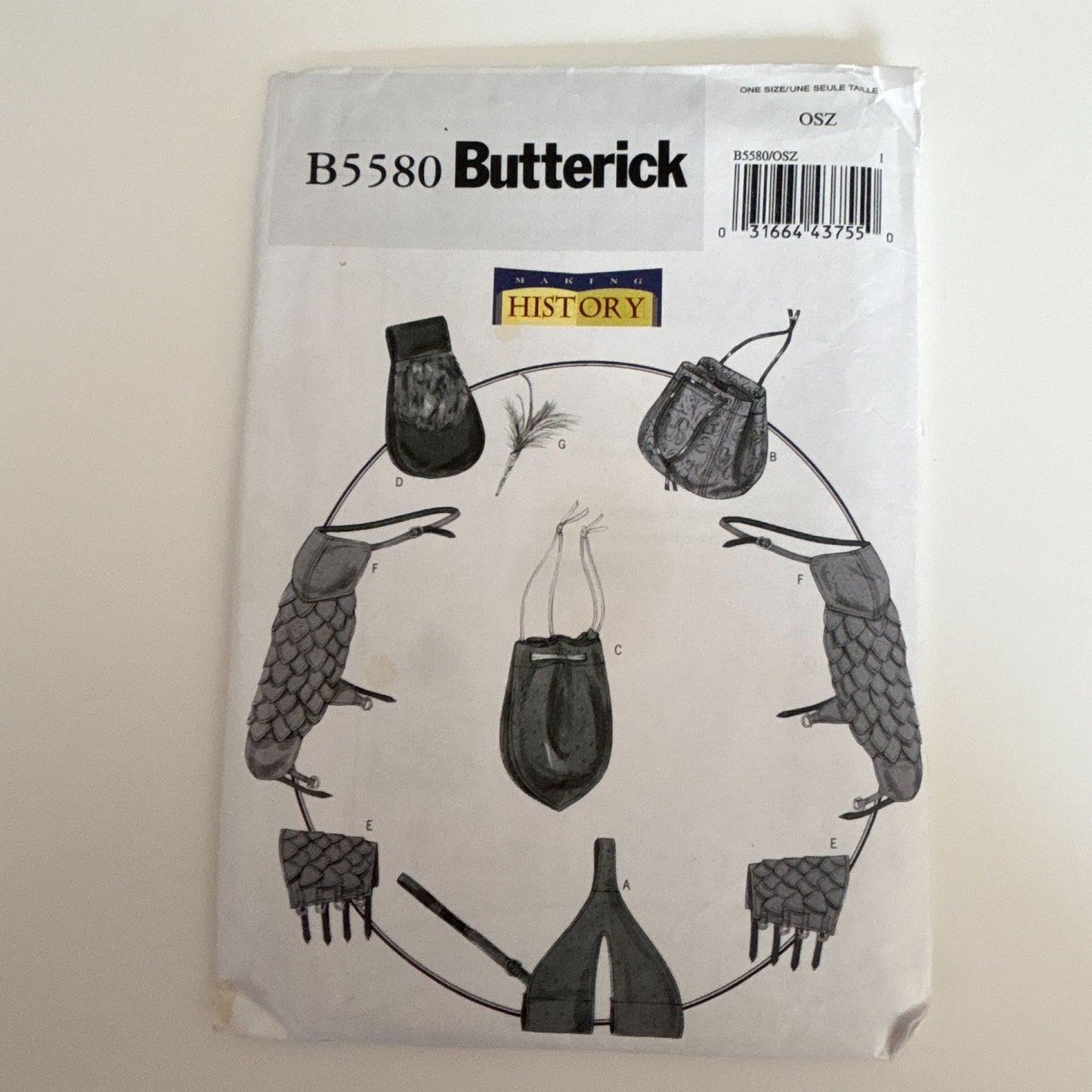 Butterick Sewing Pattern B5580 Medieval Historical Bags Bracers Uncut Cosplay LARP Renaissance Fair