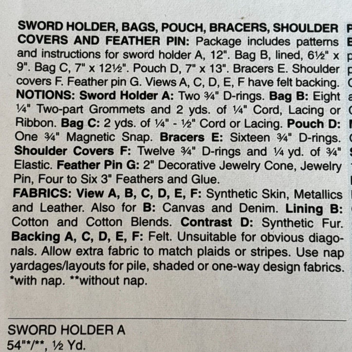 Butterick Sewing Pattern B5580 Medieval Historical Bags Bracers Uncut Cosplay LARP Renaissance Fair